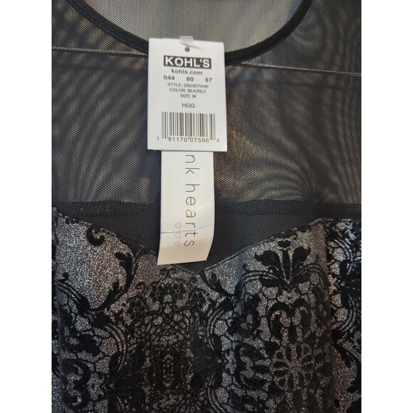 NWT Three Pink Hearts Sleeveless Medium Floral Art Black Metallic Gray Dress - Picture 8 of 8